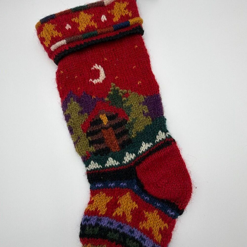 Icelandic Designs Handcrafted Wool Christmas Stocking Log Cabin Cozy Vibe